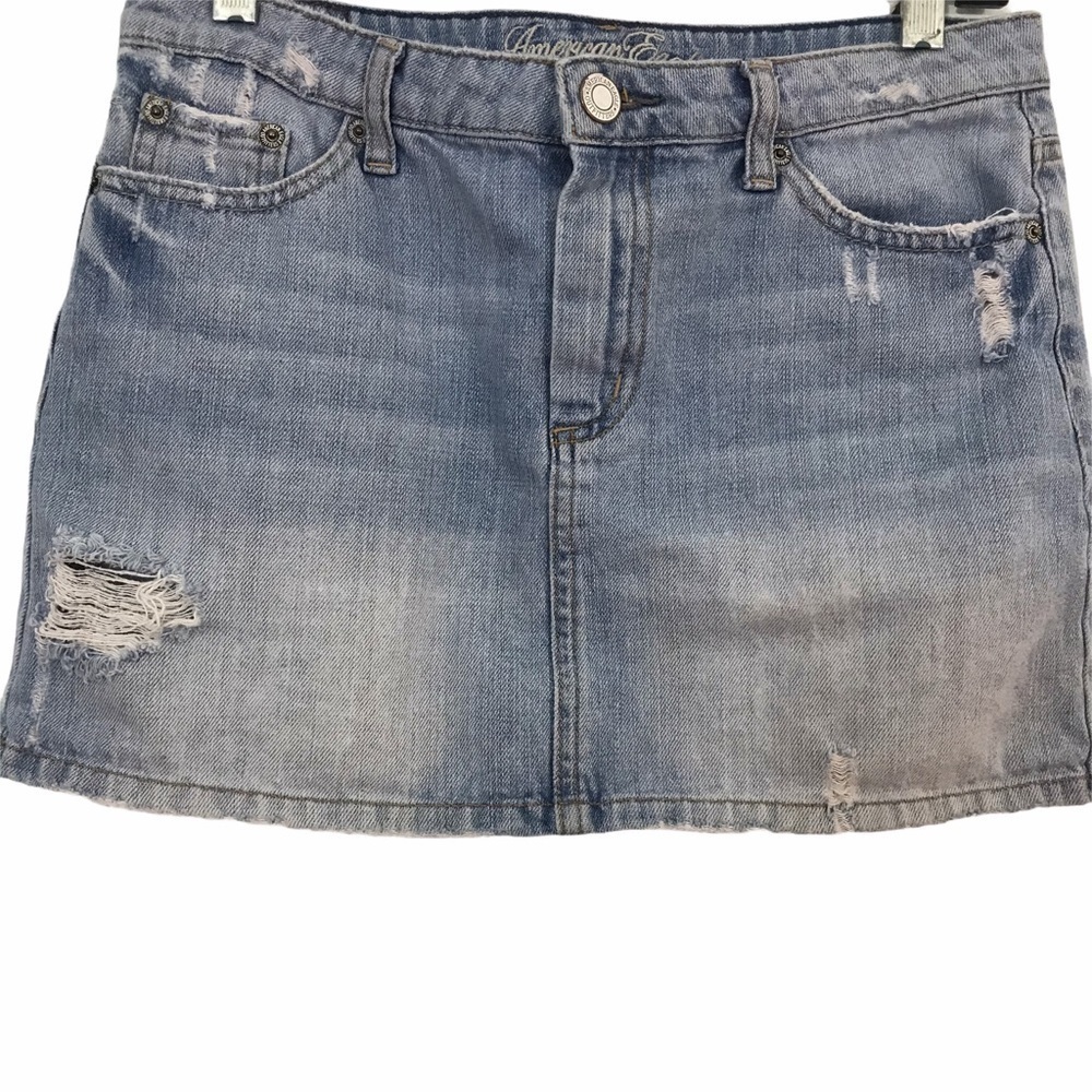 American Eagle Distress Destroy Denim Mini Jean Skirt